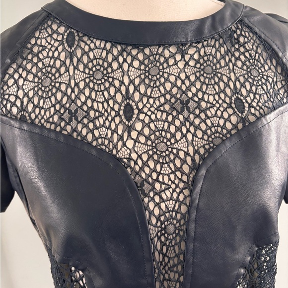 Black Lace and Vegan Leather Top - Picture 3 of 5